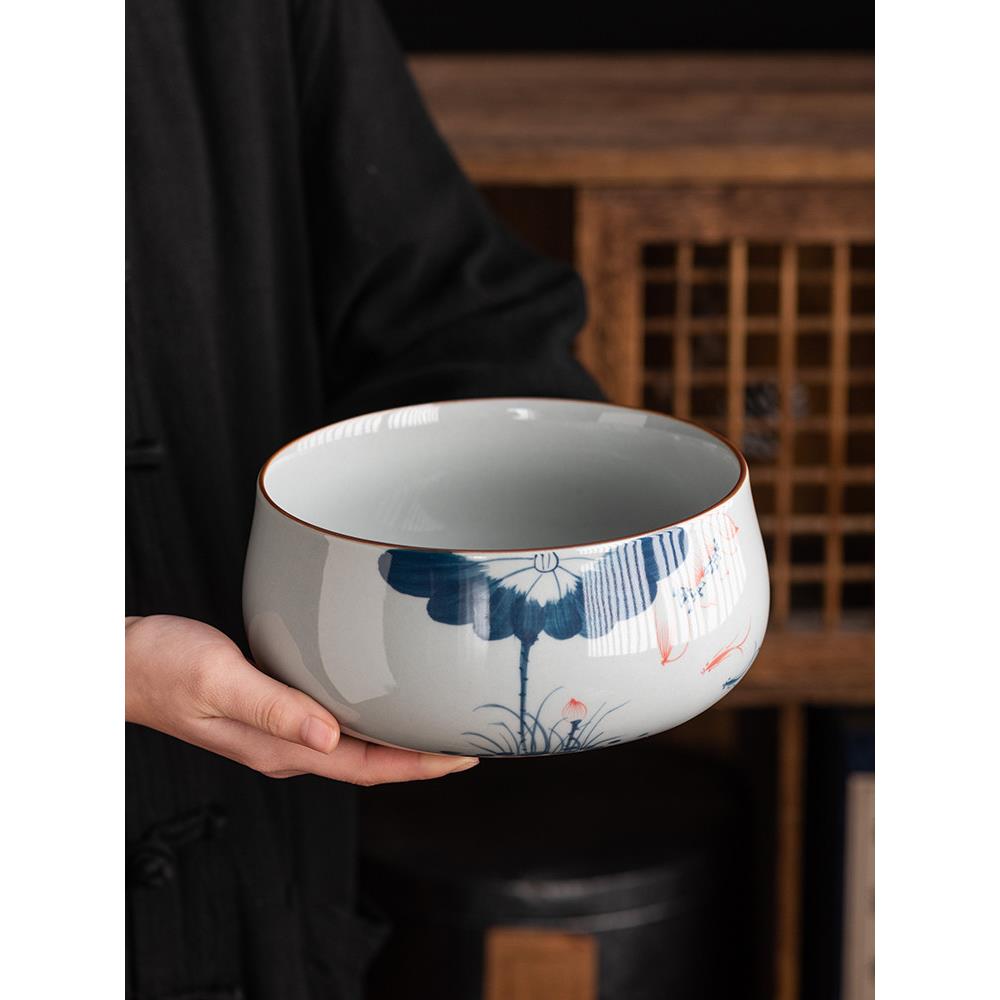 茶洗大号特大洗茶碗洗茶杯陶瓷功夫茶具配件水盂笔洗茶道零配家用