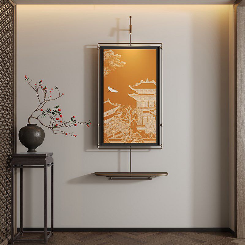 新中式高级复古装饰灯壁挂样品屋展示中心立体玄关背景墙挂件金属