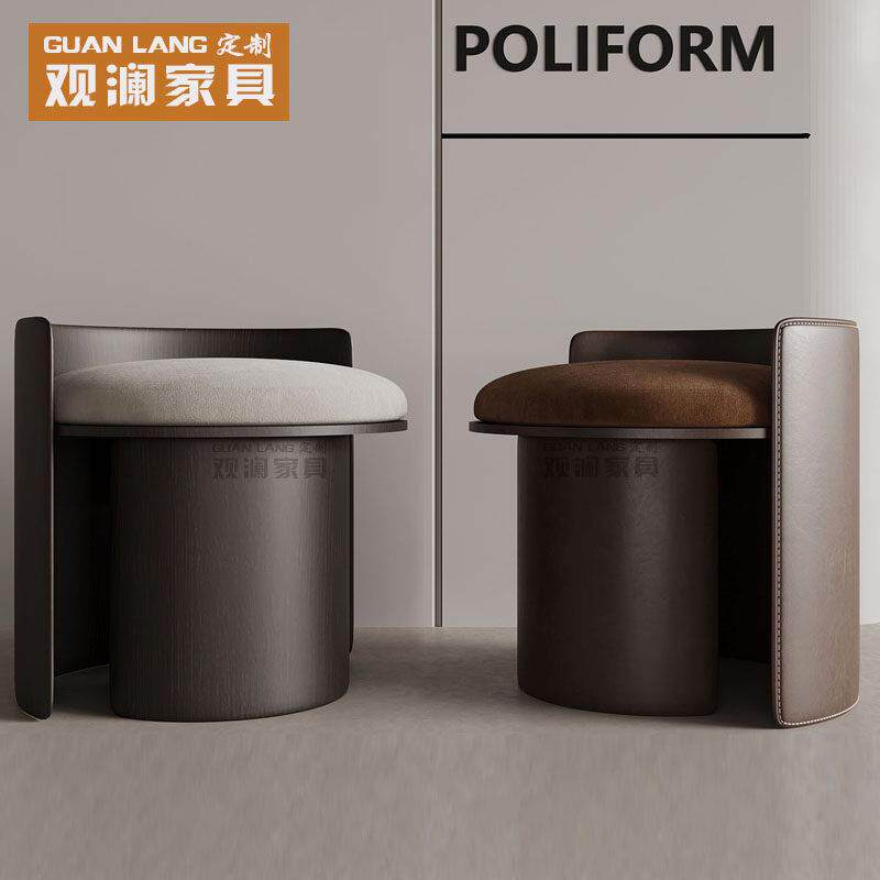 意式轻奢卧室圆化妆凳简约茶室茶凳换鞋沙发凳设计师款样板间家具
