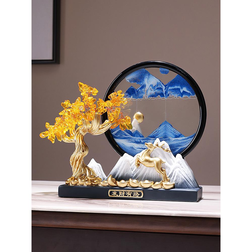 财富路流沙绘画装饰品办公柜装饰品桌面减压黄水晶钱树钱树鹿