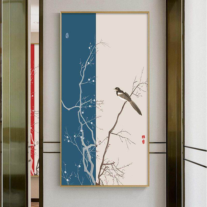 喜上眉梢 入门玄关装饰画花鸟客厅挂画喜鹊新中式中国风壁画茶室