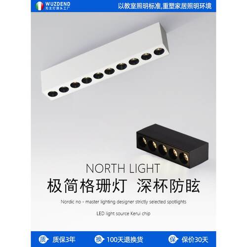 表面安装长格栅灯无主灯设计线性光入口客人餐厅家庭Led深杯防眩