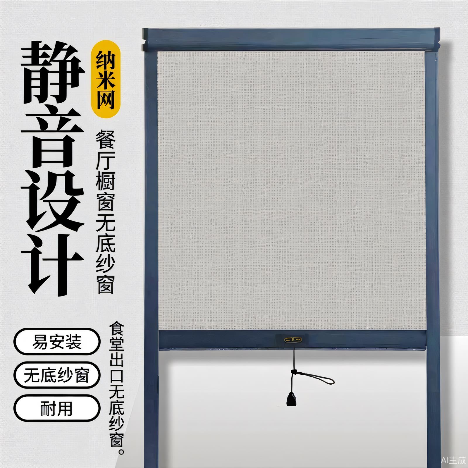 定做卷筒式卷轴隐形饭厅出口无底纱窗一键升降防蚊透气厨房纱窗