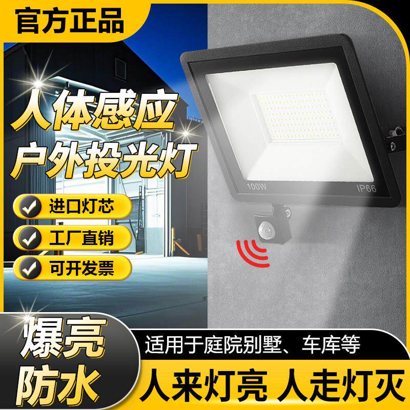 led人体感应灯人来即亮220v户外防水射灯led投光灯有线庭院照明灯