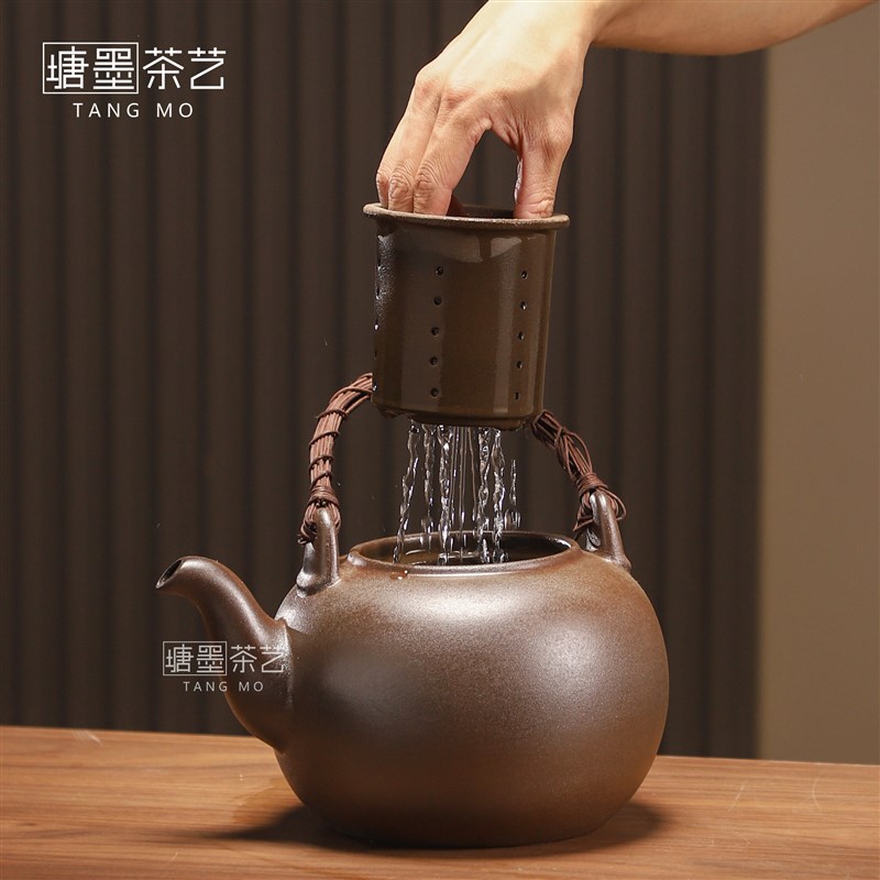 陈腐明火烧水壶复古柴烧手工陶土壶家用电陶炉煮茶大号老式炭围炉