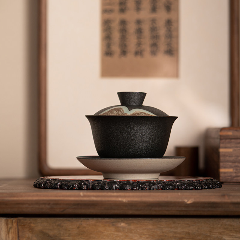 三才盖碗茶杯单个手工家用防烫泡茶碗大号粗陶瓷功夫沏敬茶碗套装
