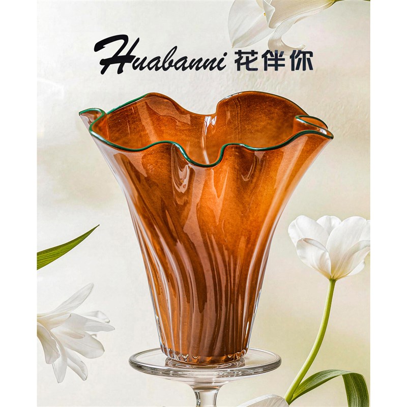 大口径白菜羽毛球口径玻璃花瓶北欧简约客厅插花郁金香洋桔梗ins