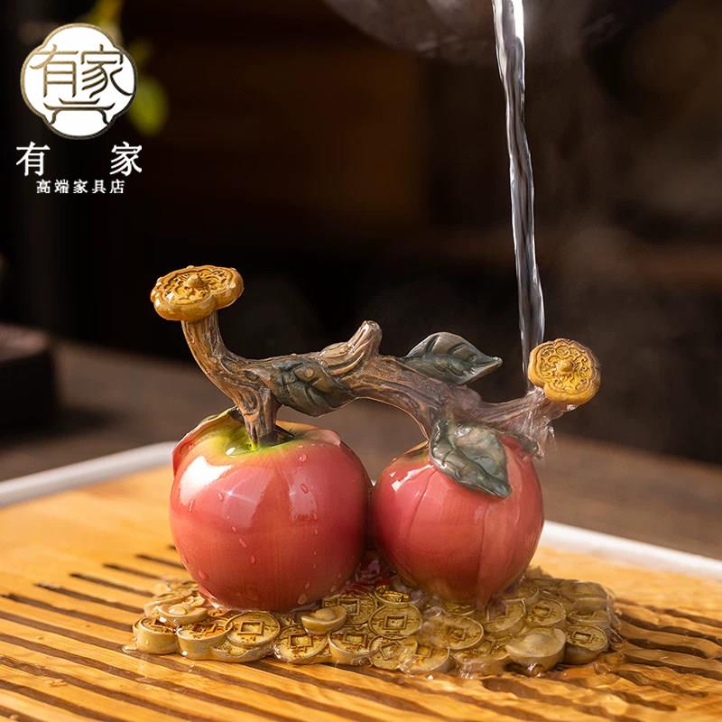 工艺礼品摆饰变色柿子茶宠柿柿如意摆件陶瓷送礼父亲茶台装茶盘装