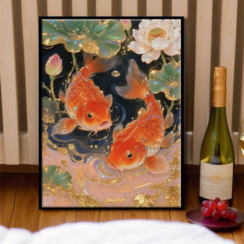 锦鲤伴牡丹5d钻石画满钻2025新款贴画风景客厅手工diy粘贴闪钻砖