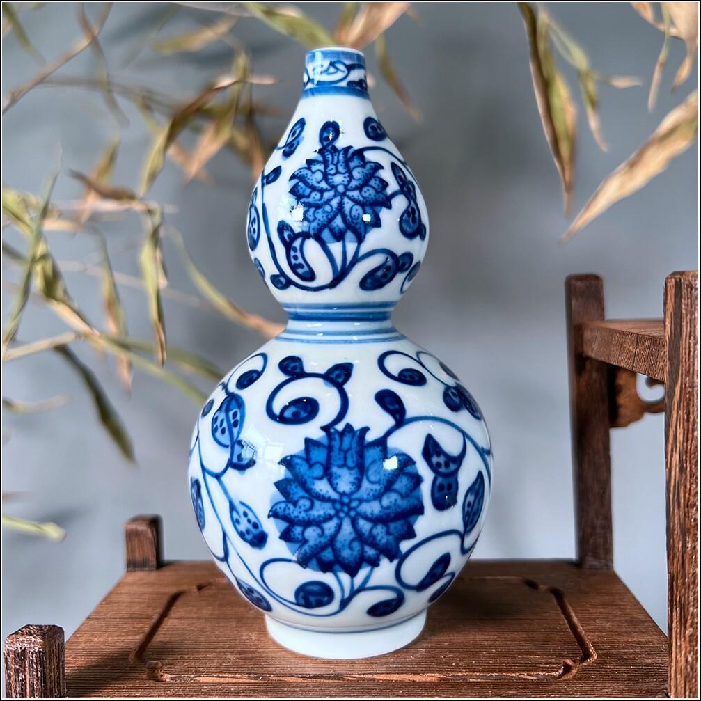 莱廷手绘青花小花瓶陶瓷仿古山水袖珍瓶花插小摆件古玩精品仿古瓷