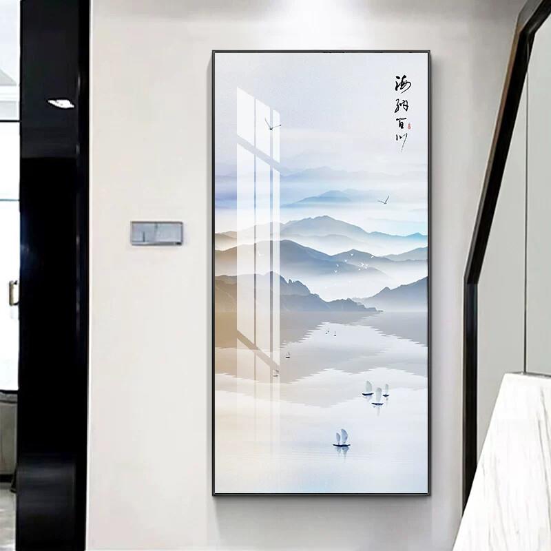 山水晶瓷大气北欧风装饰画走廊过道墙壁画轻奢单幅画入户玄关挂画