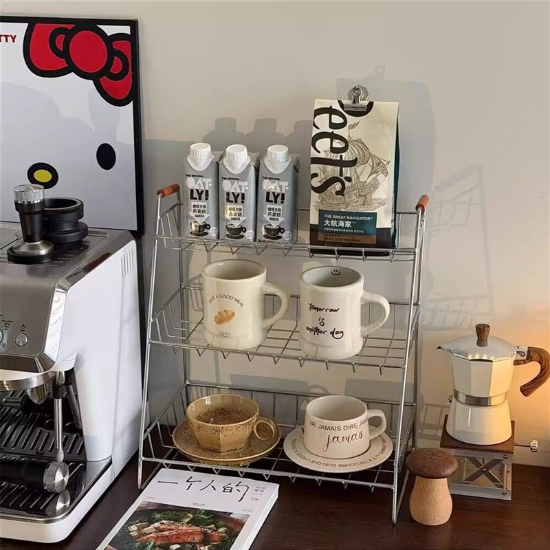 极简风不锈钢桌面杯子置物架厨房家用咖啡角收纳架化妆品展示架子