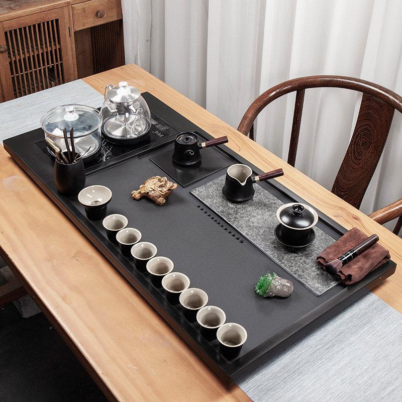 天然乌金石茶盘现代家用简约全自动一体烧水壶茶具套装中式石茶台
