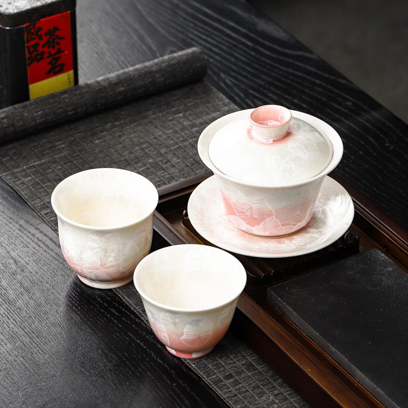 德化结晶釉陶瓷三才盖碗茶杯中式大号泡茶器敬茶碗功夫茶具可印字