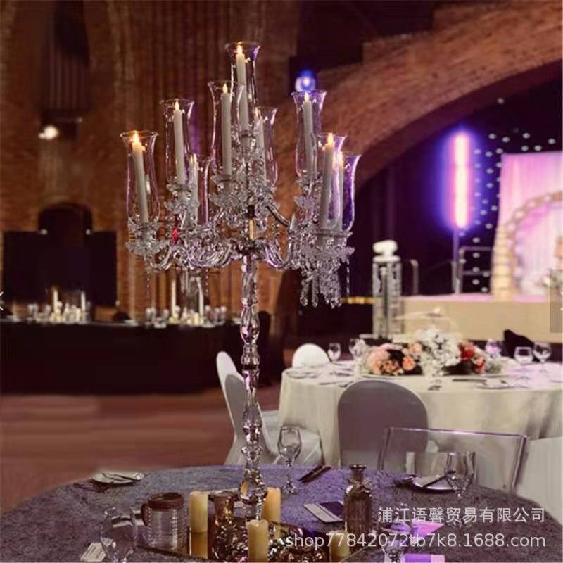 9头欧式水晶烛台婚礼婚庆多头防风烛台5头玻璃烛台家居摆件照相馆