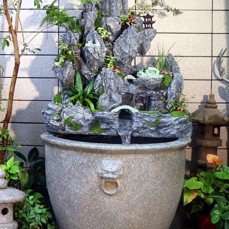 古法养鱼缸假山流水造景观鱼池瀑布循环水景庭院阳台花园装饰摆件