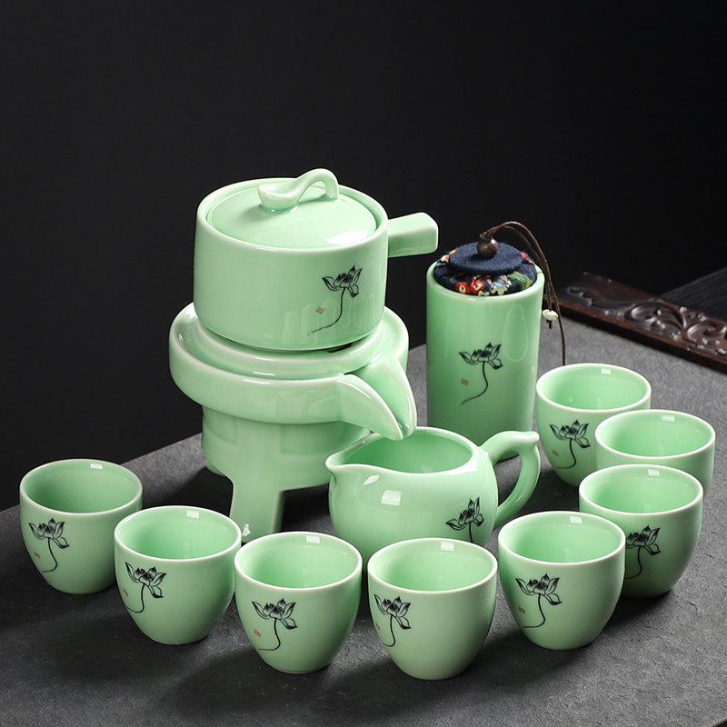 懒人半全自动茶具家用简约石磨陶瓷功夫茶杯茶壶套装现代冲茶器