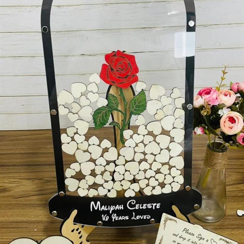 定制创意个性婚礼签到板册本相框签名册本生日玫瑰花瓶签到台留名