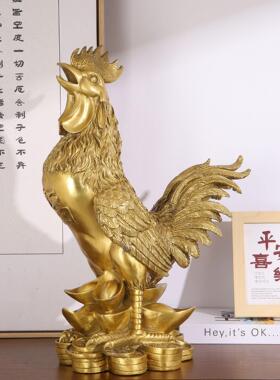 大公鸡生肖铜制品黄铜办公桌十二生肖金属摆件一对铜鸡守财金鸡