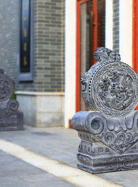 别墅庭院店面大门口摆件石鼓石雕青石彷古门墩抱鼓石一对狮子衔环