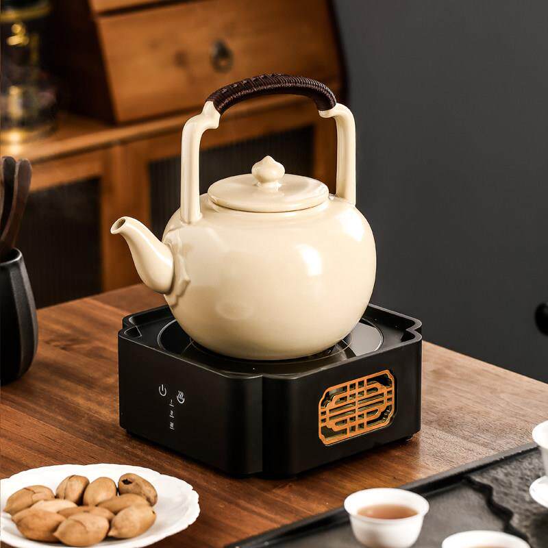苏打釉煮茶壶明火家用提梁壶陶瓷烧水壶围炉煮茶器黑晶炉白泥陶壶