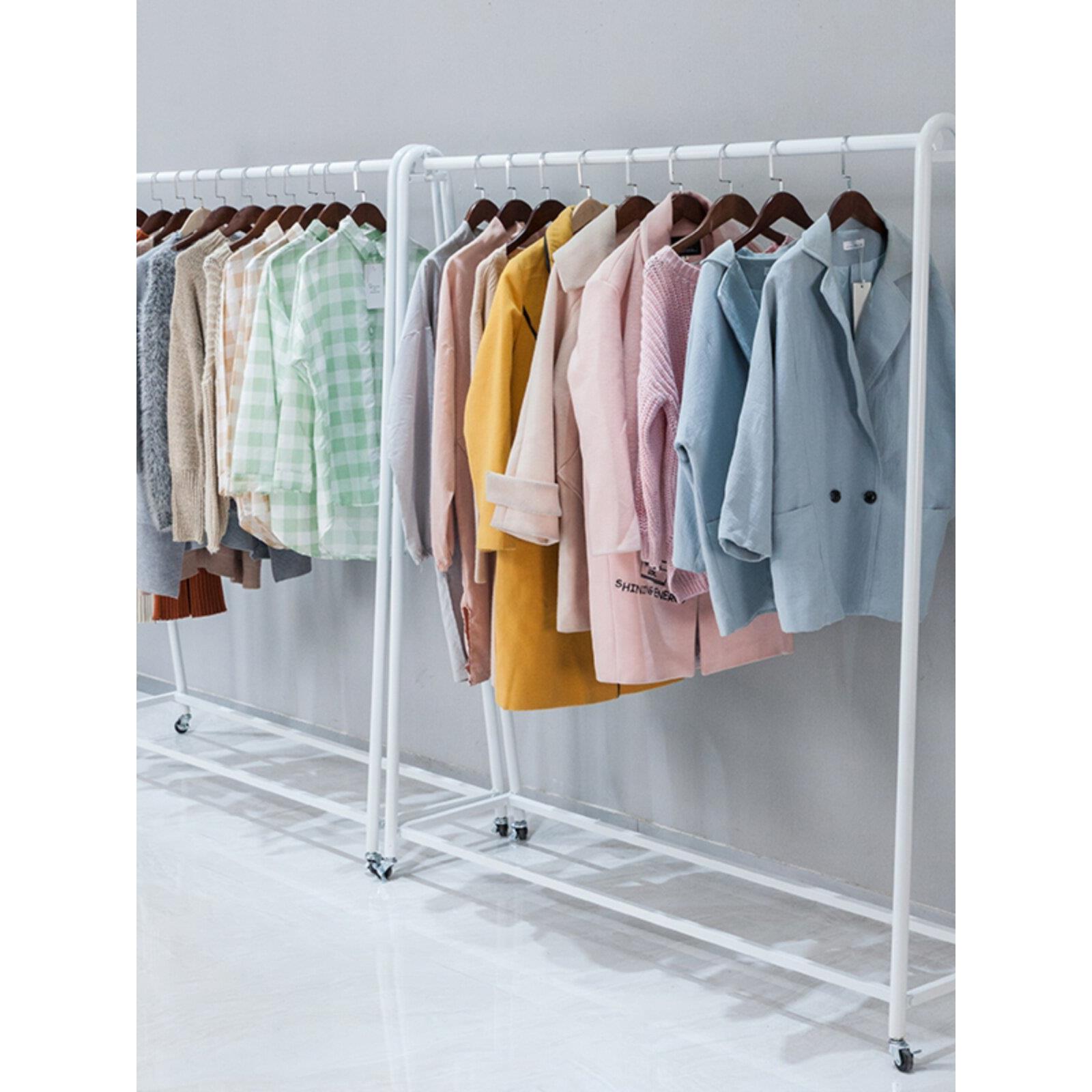 白色服装店展示架儿童服装龙门式落地式衣架带滑轮的特殊妇女服装