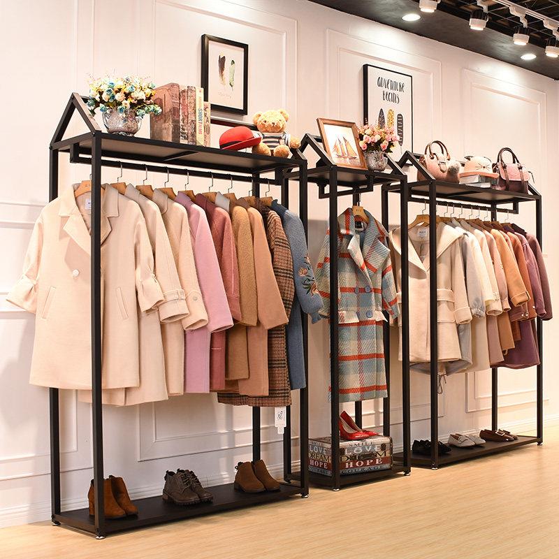 服装店展示架落地式女装店货架陈列架衣服架子双层挂衣架专用柜子