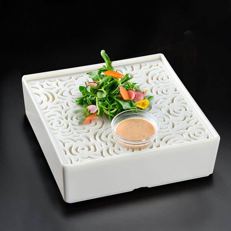 正方形镂空四方密胺分子料理美食特色干冰盘子创意火锅餐具包邮