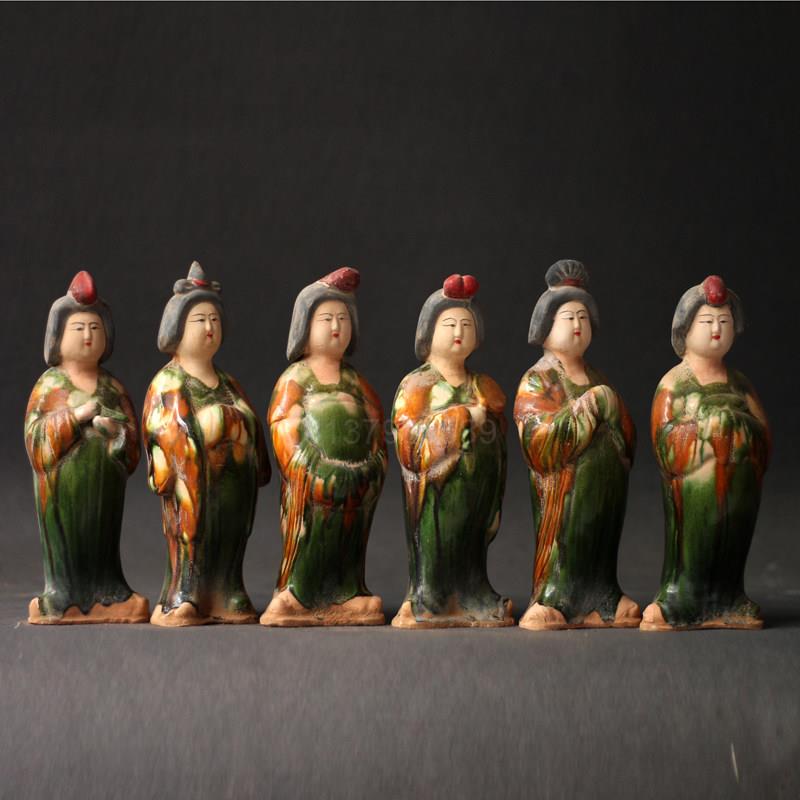 陶瓷仕女摆件仿古唐三彩侍女俑中式复古装饰艺术品古风老货老物件