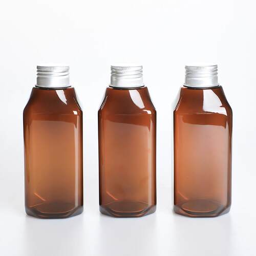 230ml铝盖四塑方形瓶茶色精PET瓶化ZPE妆品料瓶子油棕色乳液分装