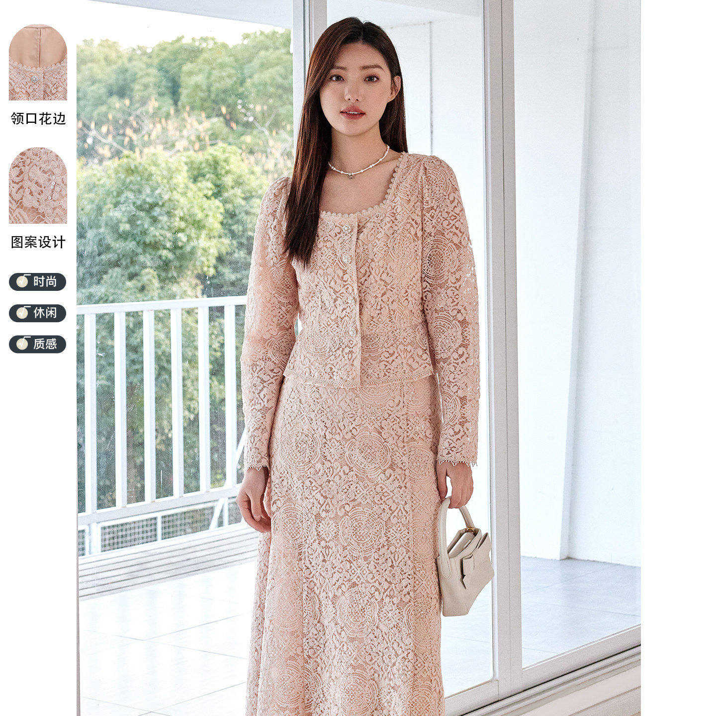 MalyKaly连衣裙2026春季新品时尚气质显瘦蕾丝套装中长款半身长裙