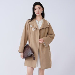 MalyKaly风衣2026韩版时显瘦百搭中长款翻领长袖外套