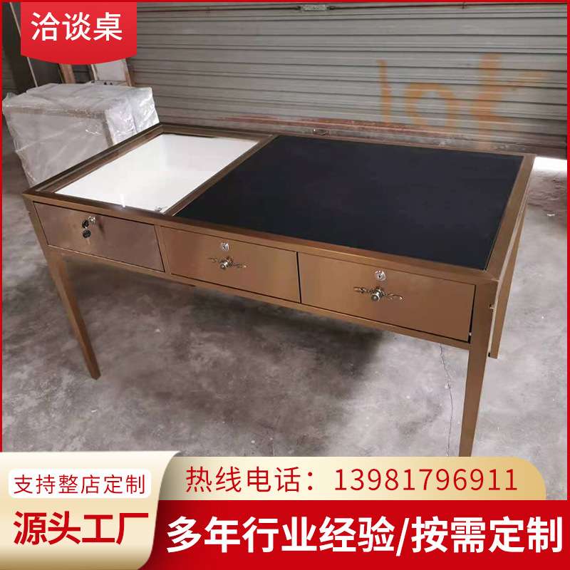 珠宝首饰展柜洽谈桌不锈钢电脑桌加展柜一体办公桌厂家直销玉器