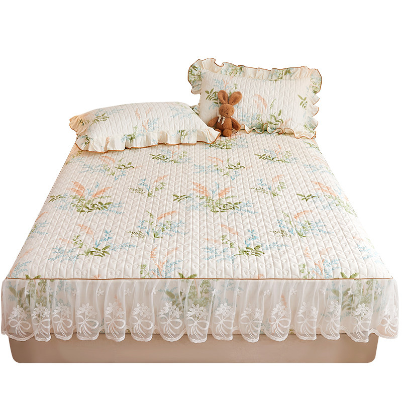 韩式全棉夹棉床笠罩纯棉带裙边四季通用席梦思床垫保护套三件套夏