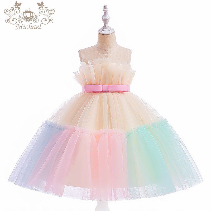 女童网纱公主裙2023年夏季新款六一表演舞蹈生日礼服蓬蓬纱连衣裙