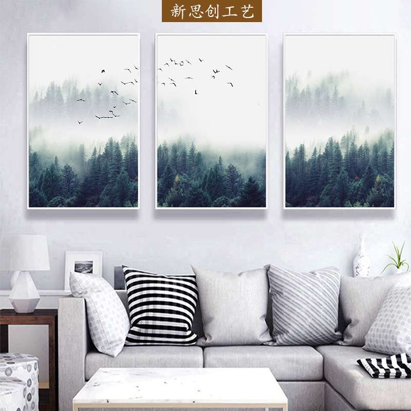 现代风景装饰画客厅卧室轻奢三联油画酒店家居艺术装修壁画挂画