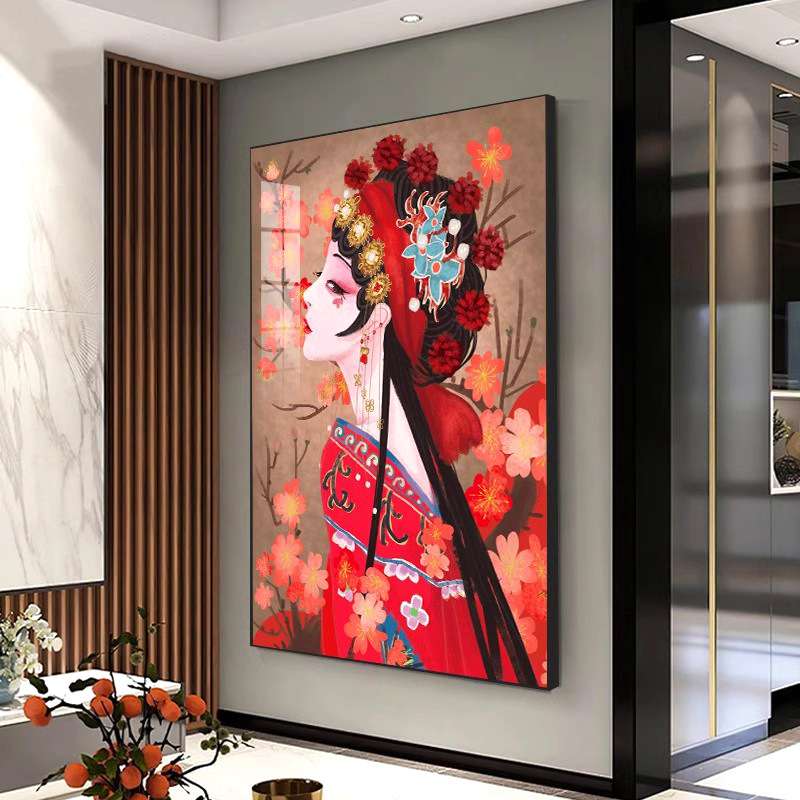 国潮人物挂画中国风餐厅墙画中式京剧花旦玄关壁画晶瓷装饰画个性