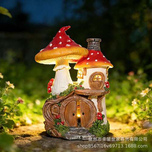 庭院外童话蘑菇小屋太阳能灯小夜灯园林花园草坪装饰假山造景摆件