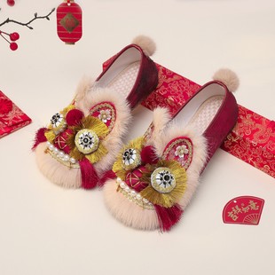 朱樱红国风虎头鞋2026新款手工布鞋新中式单鞋女式复古软底绣花鞋