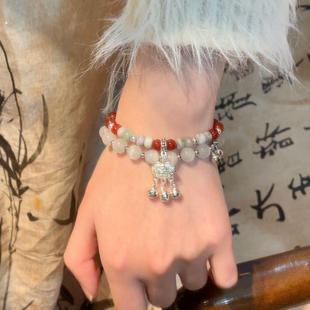 朱颜~红绿珠铃铛平安锁手链小众国风叠戴手串新中式本命年手饰