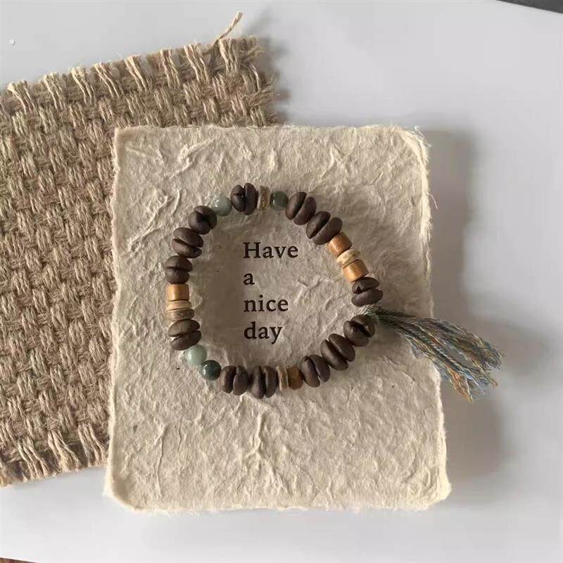 咖啡豆手串新中式手工天然天然石百香籽檀木椰片拼接咖啡豆手串