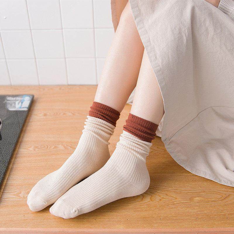 日系撞色粗线女袜秋冬新款双针堆堆袜松口学院风休闲百搭,女士内衣/男士内衣/家居服,船袜,淘宝优惠券,粉丝福利购,淘宝优惠卷