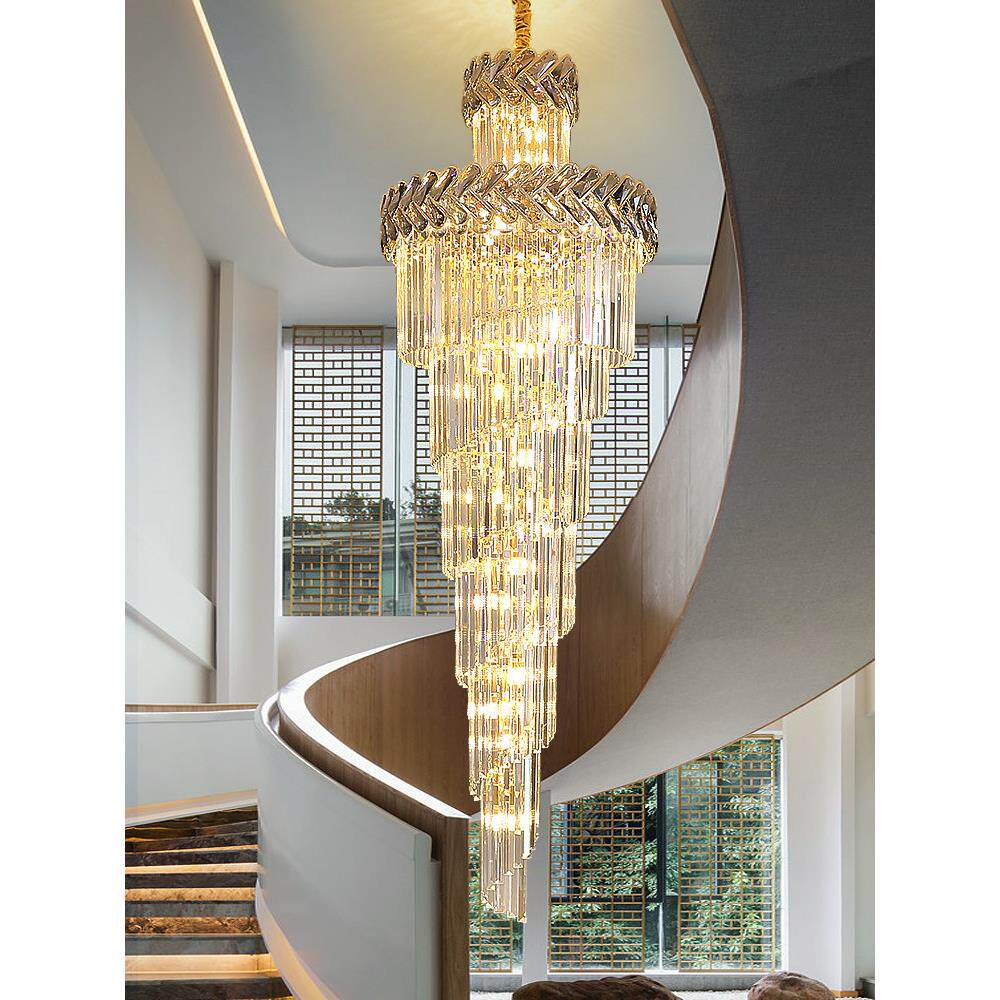 楼梯长吊灯覆式楼水晶大吊灯欧式别墅客厅楼中楼大厅灯轻奢后现代