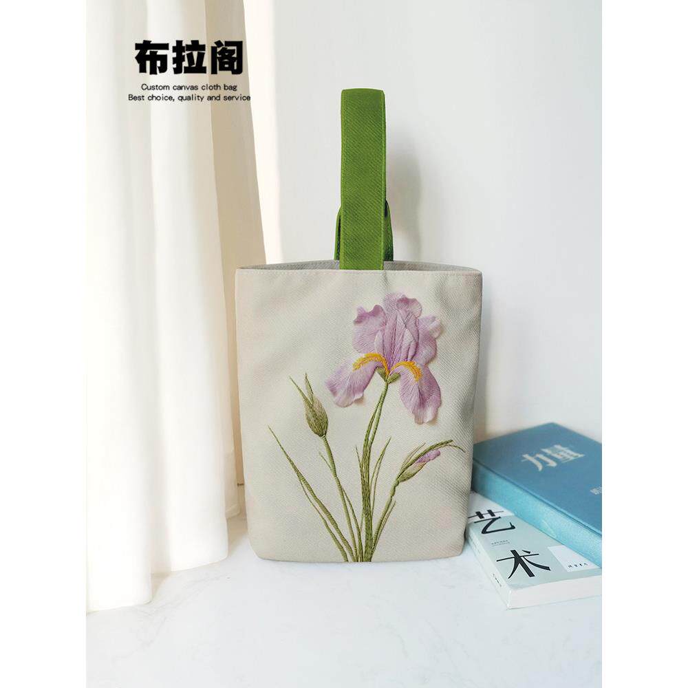 国家潮流艺术鸢尾花挎包水桶帆布袋郊游杂品手提袋文化创意小众收