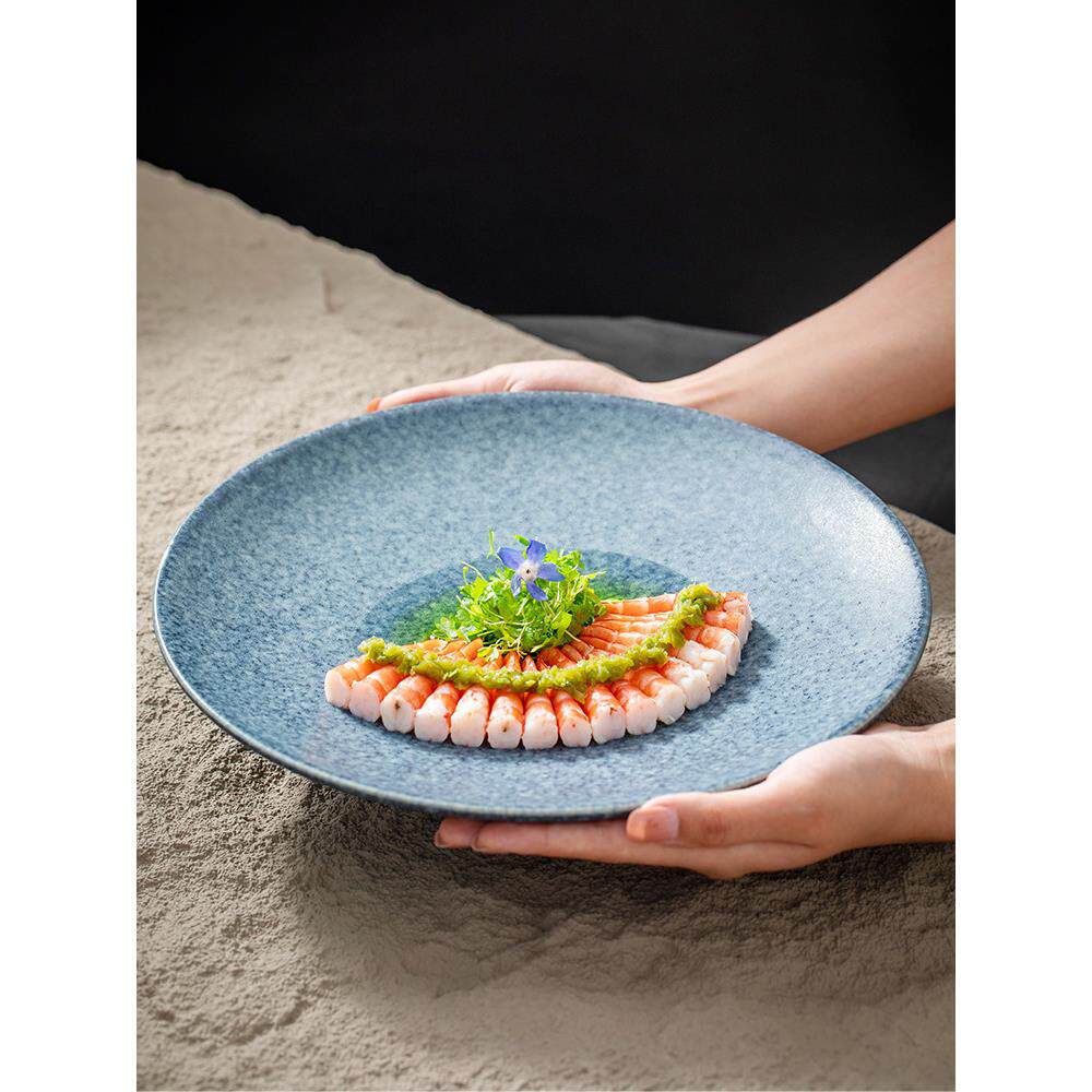 轻奢餐厅窑变圆形平盘蛋糕点心冷凉菜餐具高级感个性分子料理浅盘