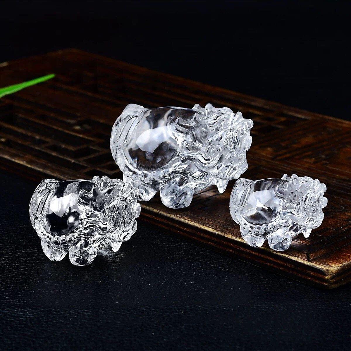 天然白水晶龙龟摆件手把件原石雕刻件家居办公室高端装饰品送礼
