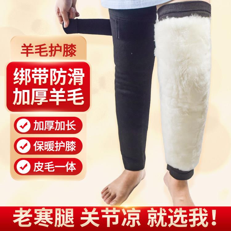 绑带真羊毛皮一体防寒保暖护膝男女老寒腿加厚绒护腿老年盖秋冬季