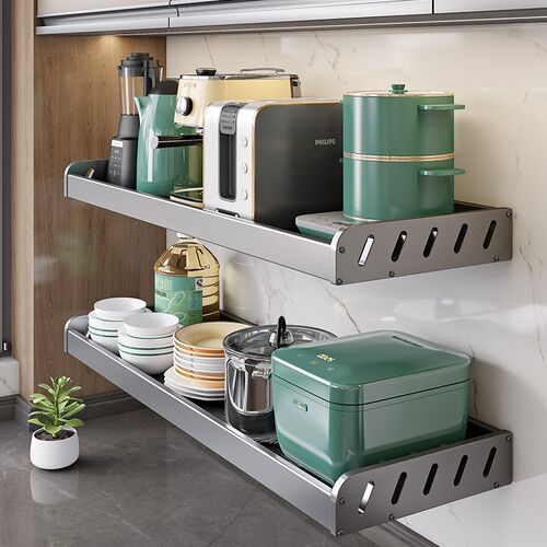 厨房置物架加宽平板收纳架墙上壁挂式免打孔墙壁调味料锅铲挂墙架