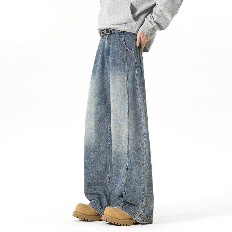 覆古弯刀牛仔裤男款春秋季美式直筒宽松裤子痞帅潮牌阔腿休闲 长