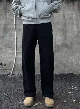 Entong美式高街vibe复古黑色牛仔裤男生百搭痞帅宽松直筒显瘦长裤